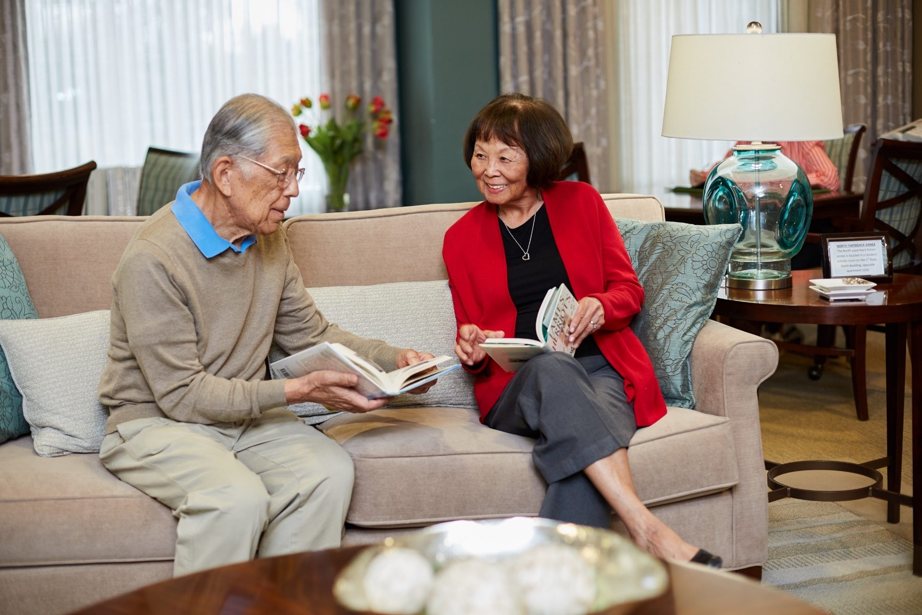 older couple enjoy reading landscape