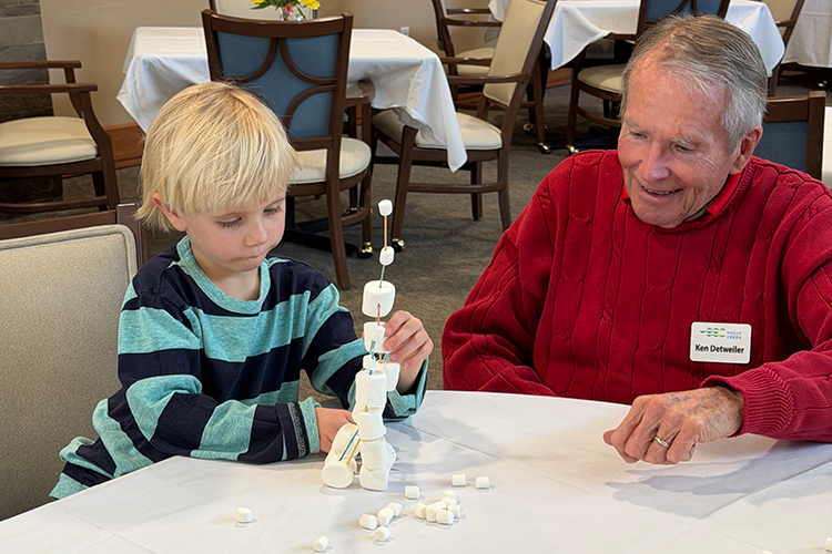 ken detwiler builds marshmallow tower with preschool buddy