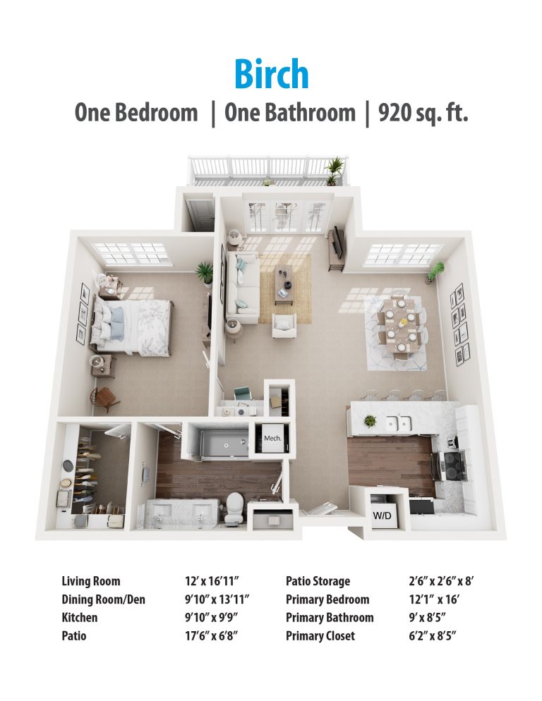 Birch 1-Bedroom Apartment Floor Plan