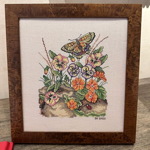 needlepoint garden scene